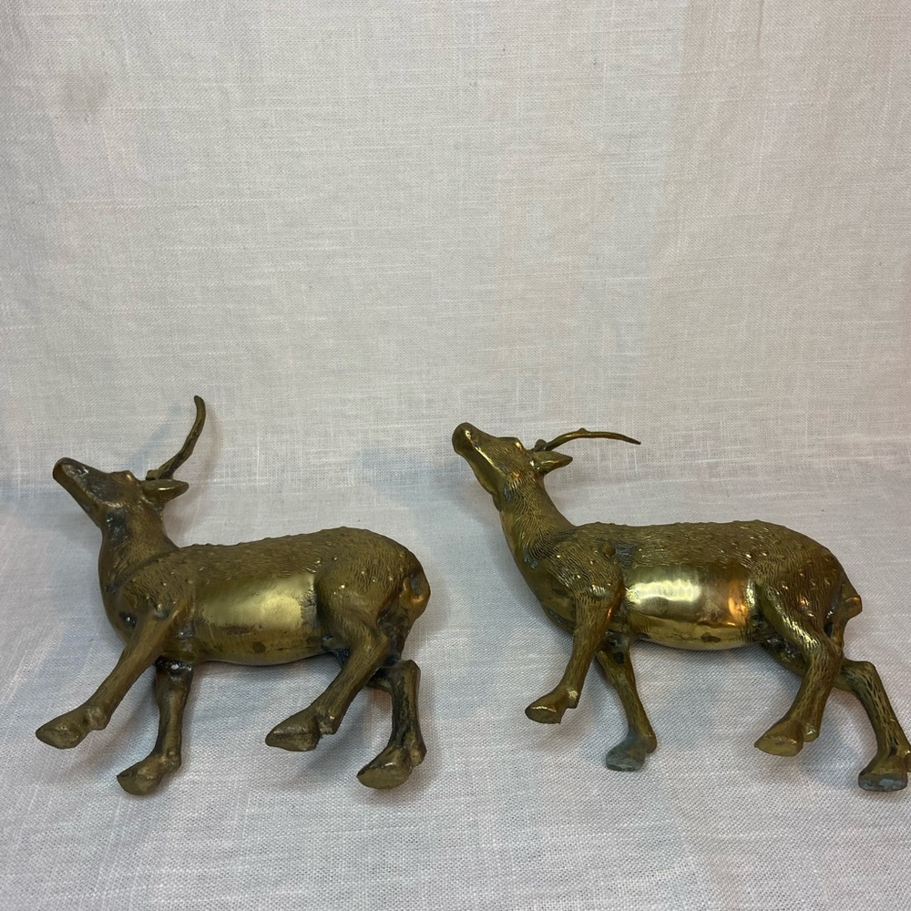 Vintage Brass Deer Figurine Statues (4) Bucks Reindeer Textured LOT SET OF 4 - Picture 10 of 14